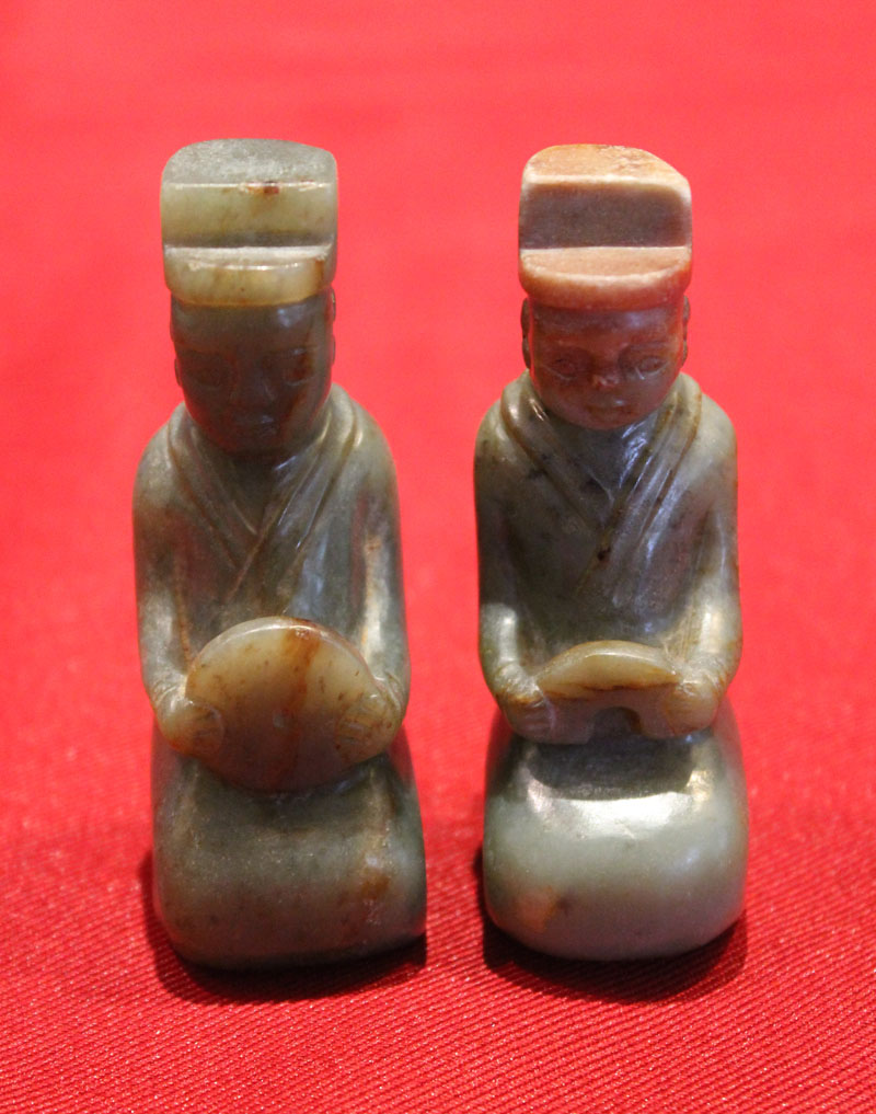 Chinese Antique - Han Dynasty Green Jade 2 figures