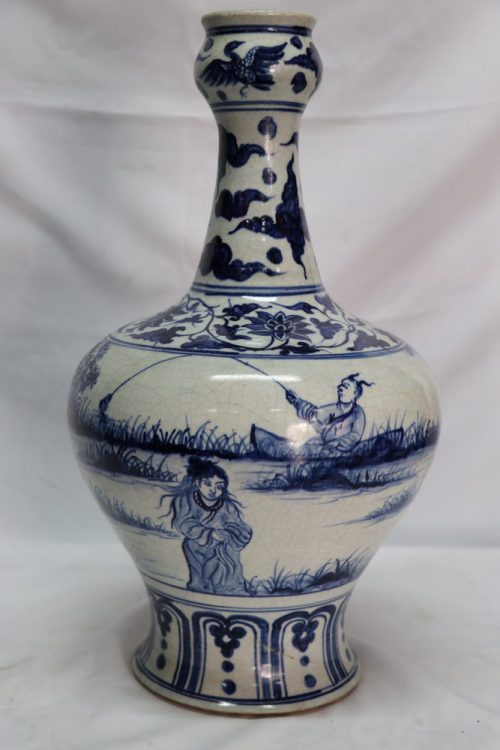 Early Ming Dynasty Blue and White Porcelain Vase with Characters Real